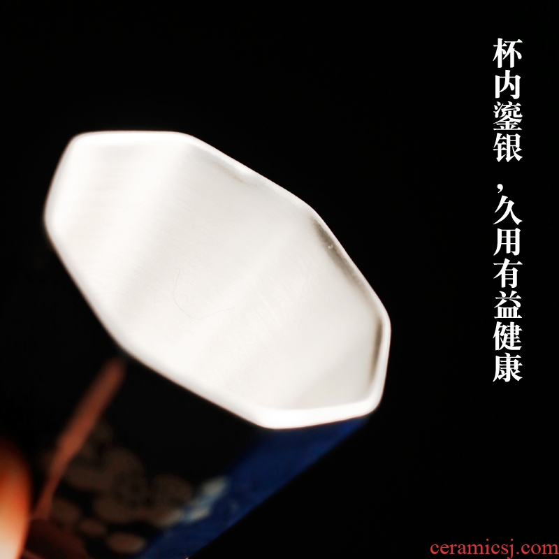 Famed 999 tasted silver gilding ceramic cup sample tea cup master cup perfectly playable cup silver cup kung fu small single CPU