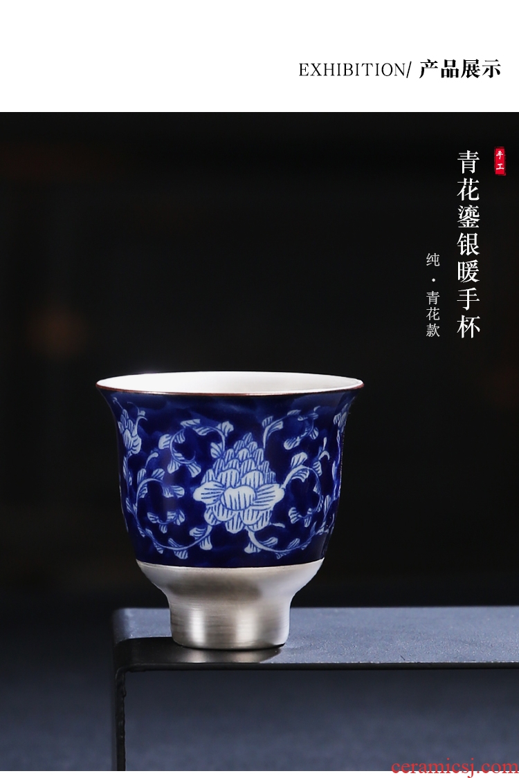 The Product of jingdezhen porcelain remit ji blue glaze tasted silver gilding ceramic cup warm hand cup sample tea cup individual CPU master CPU