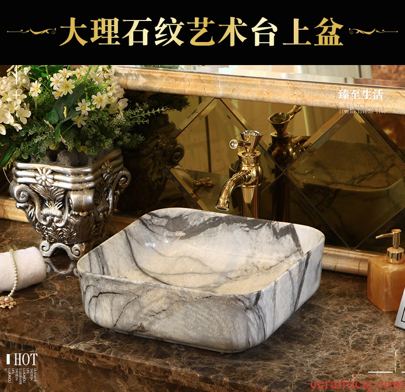 European style bathroom marble basin stage art square ceramic lavatory basin that wash a face to wash your hands of household balcony