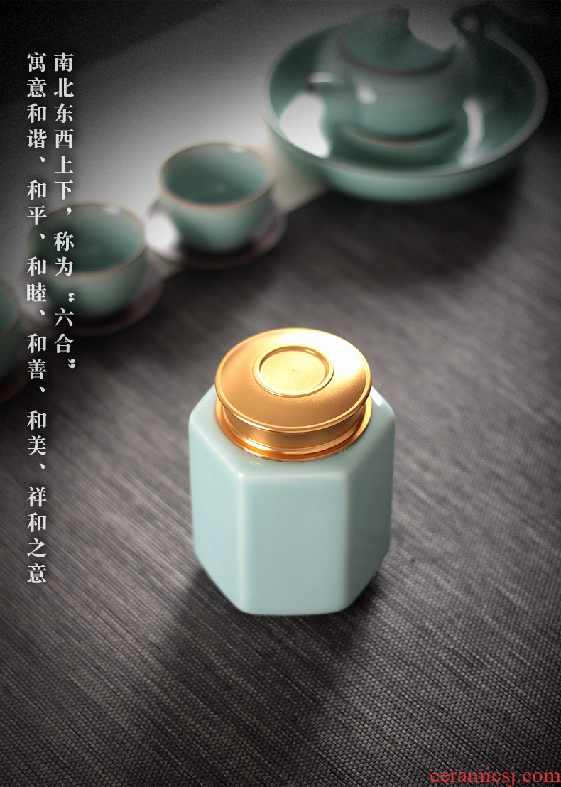 Caddy fixings ceramic seal household storage POTS tea accessories receives POTS sealed storage jar of longquan celadon