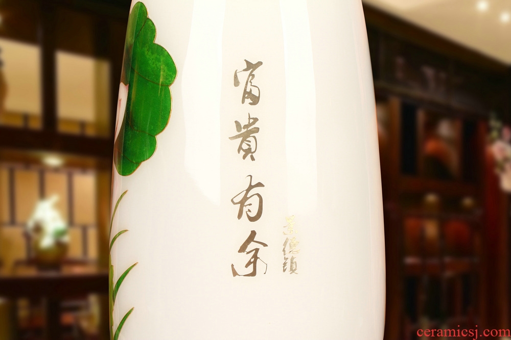 Jingdezhen ceramics white gold fish straw lotus vase with modern Chinese rural household adornment furnishing articles