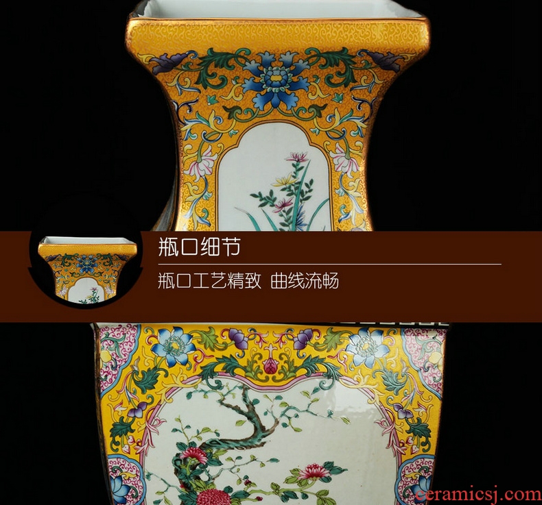 Jingdezhen ceramics vase archaize enamel Mosaic gold yellow square flower vase study living room decoration