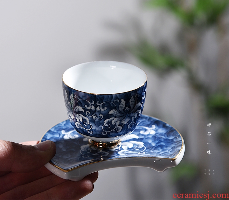 Chen xiang jingdezhen blue and white porcelain kung fu tea set household ceramics GaiWanCha pad a complete set of gift boxes