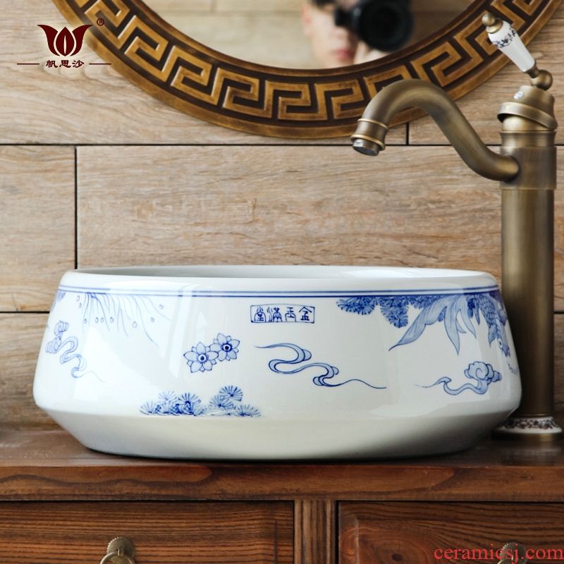 Restoring ancient ways of jingdezhen blue and white porcelain hand draw lavabo sink basin round art stage basin characteristics of the home stay facility