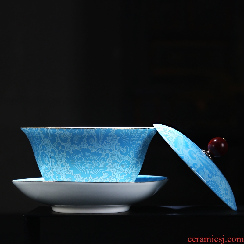 The Product of jingdezhen porcelain remit gathers up only three bowl of flowers blooming tureen kung fu paint covered bowl bowl tea cups