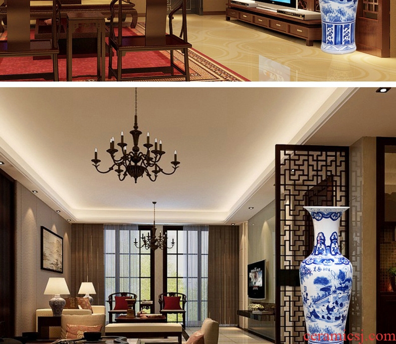 Hand draw the lad figure of large vase of blue and white porcelain of jingdezhen ceramics decoration to the hotel Chinese style living room furnishing articles