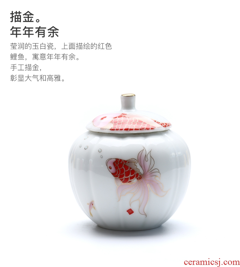 Talk of dehua white porcelain porcelain jade seal tinned black tea caddy fixings ceramic small mini portable tank container