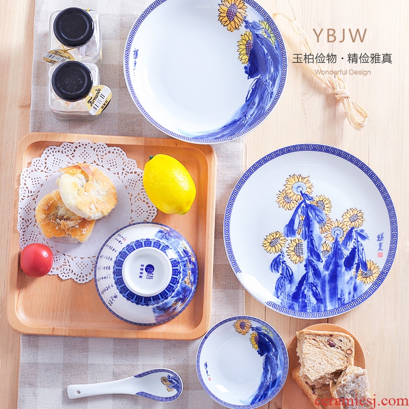 Jade cypress jingdezhen blue and white porcelain tableware ceramics for daily use creative gift ipads China tableware "thriving" mail bag