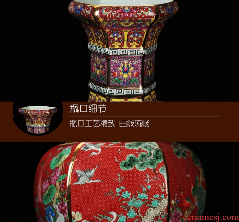 Jingdezhen ceramics vase archaize principal enamel pastel color six sides crafts decorative painting of flowers and collection