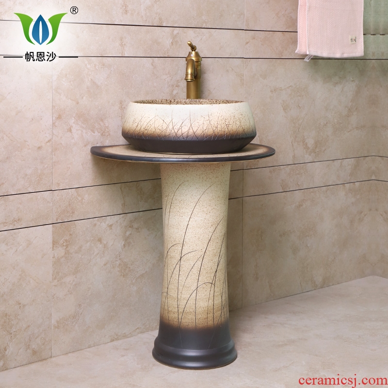 Pillar basin which contracted Siamese toilet on floor balcony ceramic art basin sink basin