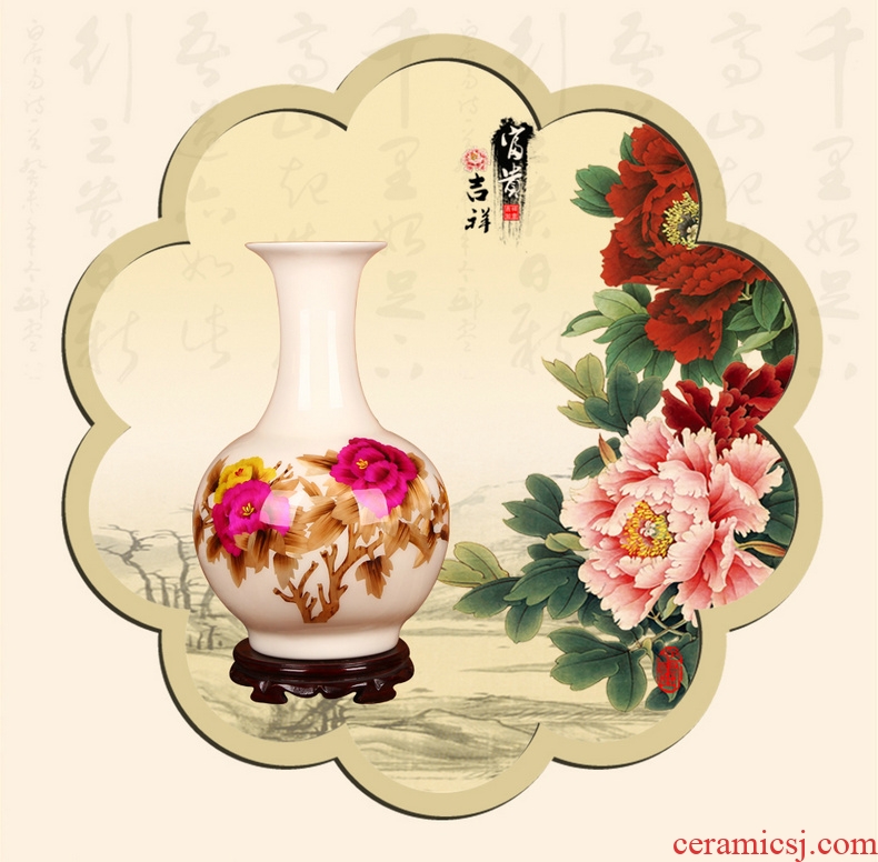 Jingdezhen ceramics white straw collection crafts are riches and honor peony vases I household adornment