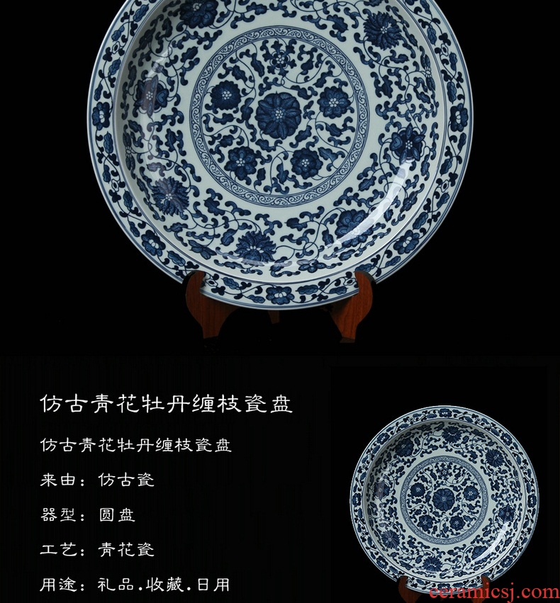 Jingdezhen ceramics high - end antique green faceplate sit flower plate of modern Chinese handicraft collection