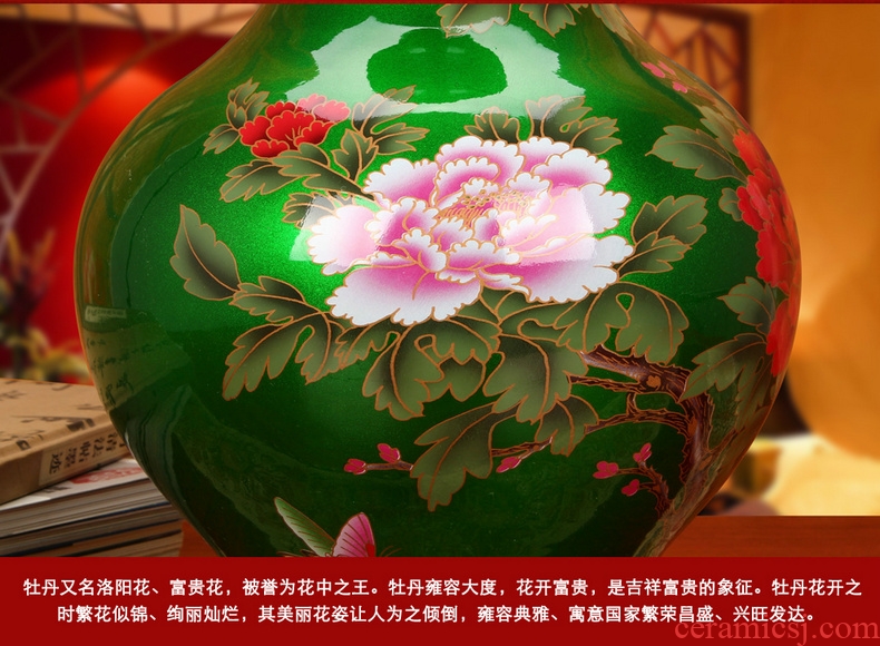 Jingdezhen ceramics high - grade crystal glaze green peony vases, I and fashionable household decorative furnishing articles