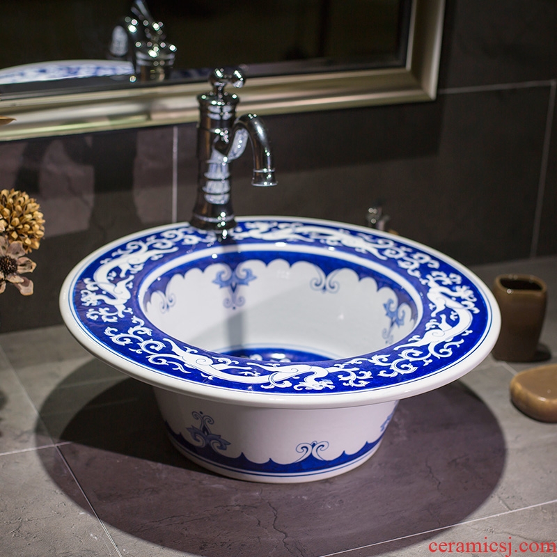 The stage basin sink hand - made small family of archaize of blue and white porcelain bowl lavatory new Chinese style restoring ancient ways ceramic wash basin