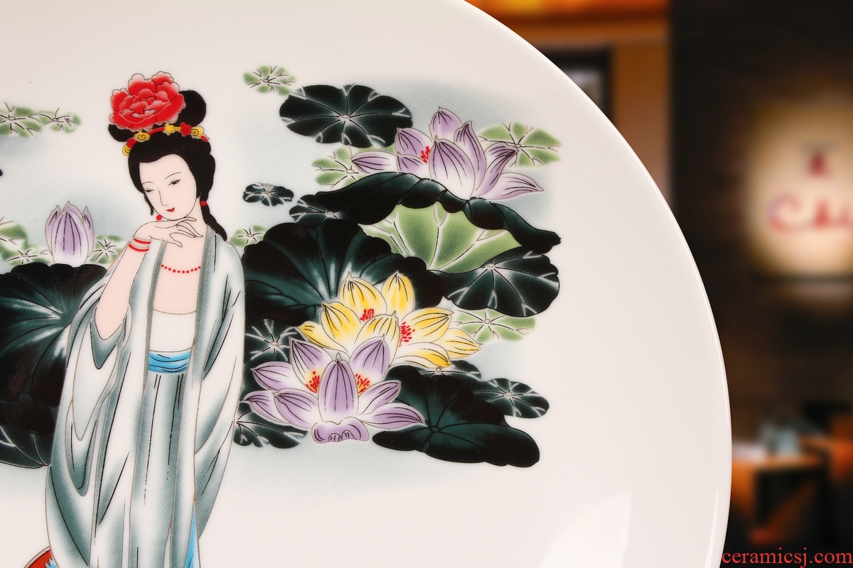 Jingdezhen chinaware lotus beauty sit hang dish plate faceplate Chinese style classical decoration home furnishing articles