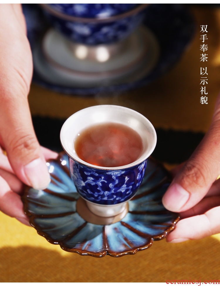 The Product of jingdezhen porcelain remit ji blue glaze tasted silver gilding ceramic cup warm hand cup sample tea cup individual CPU master CPU