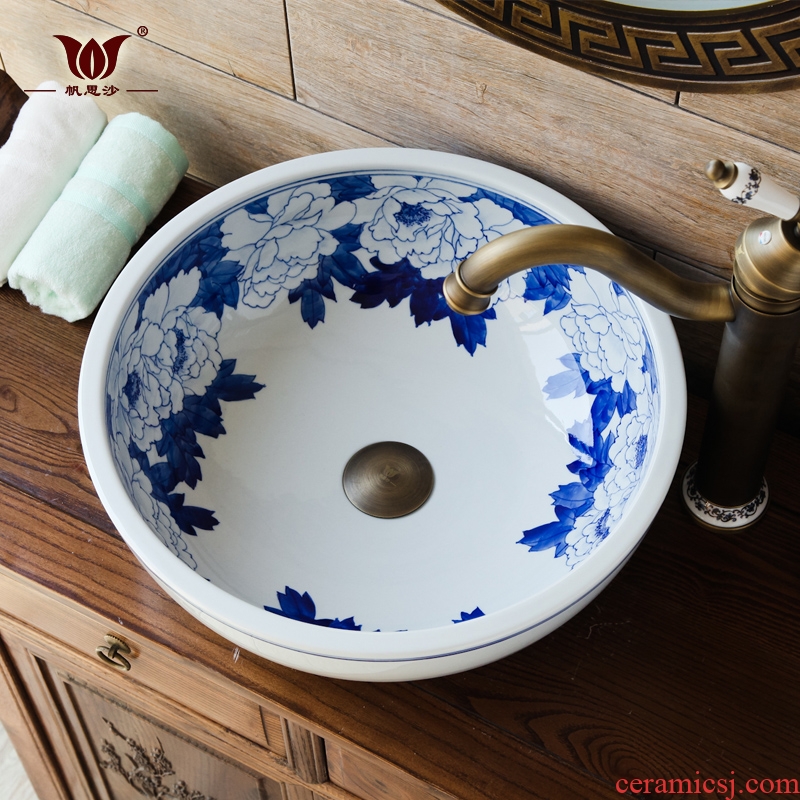 Chinese blue and white porcelain bowl lavatory toilet stage basin of the basin that wash a face restoring ancient ways of archaize sink hand basin