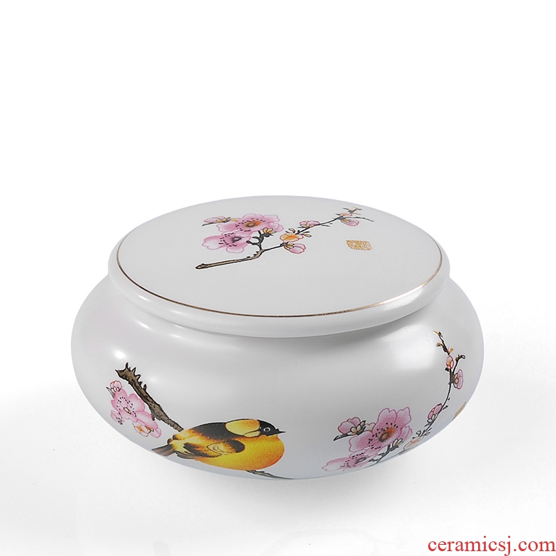 East west pot of ceramic tea caddy fixings small portable pocket tea caddy fixings inferior smooth flat peach blossom put birds POTS