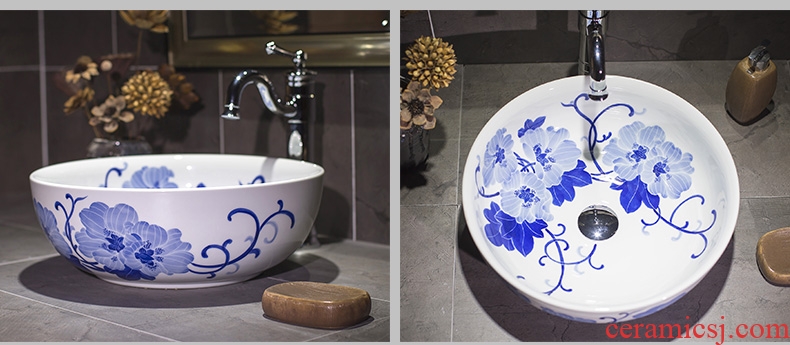 Jingdezhen hand - made stage basin of blue and white porcelain basin circular lavatory toilet lavabo Chinese ceramics art