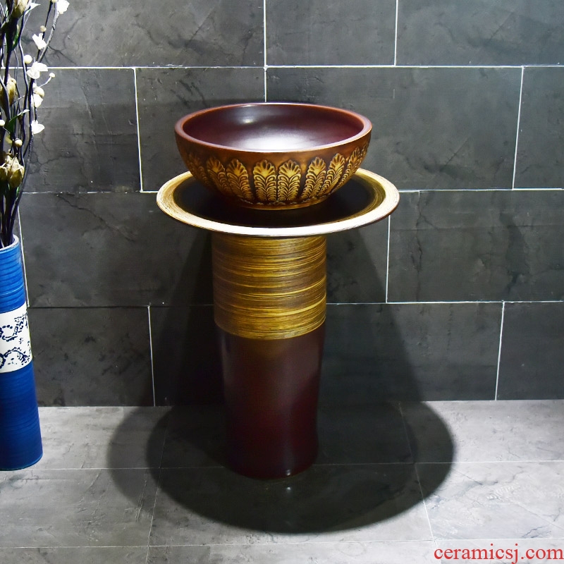 Ceramic basin of pillar type washbasin hand - carved archaize seaweed pillar of small family toilet floor for wash gargle