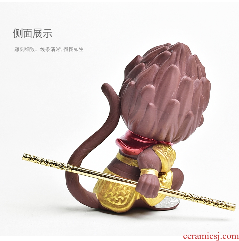 Tao fan back another purple sun wukong was zen tea can be kept monkeys ceramic tea pet furnishing articles, the young monk on - board