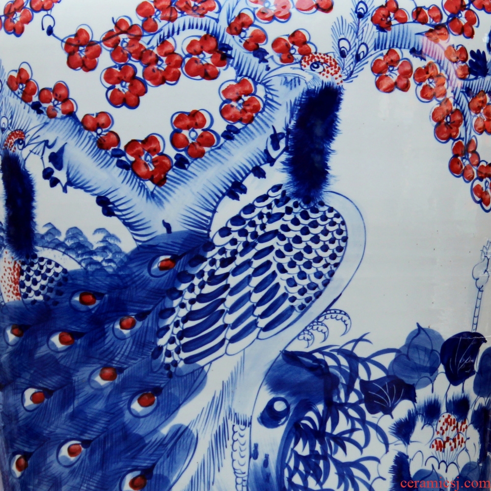 Blue and white youligong hand - made porcelain of jingdezhen ceramics birds pay homage to the king of large vases, Chinese style living room furnishing articles