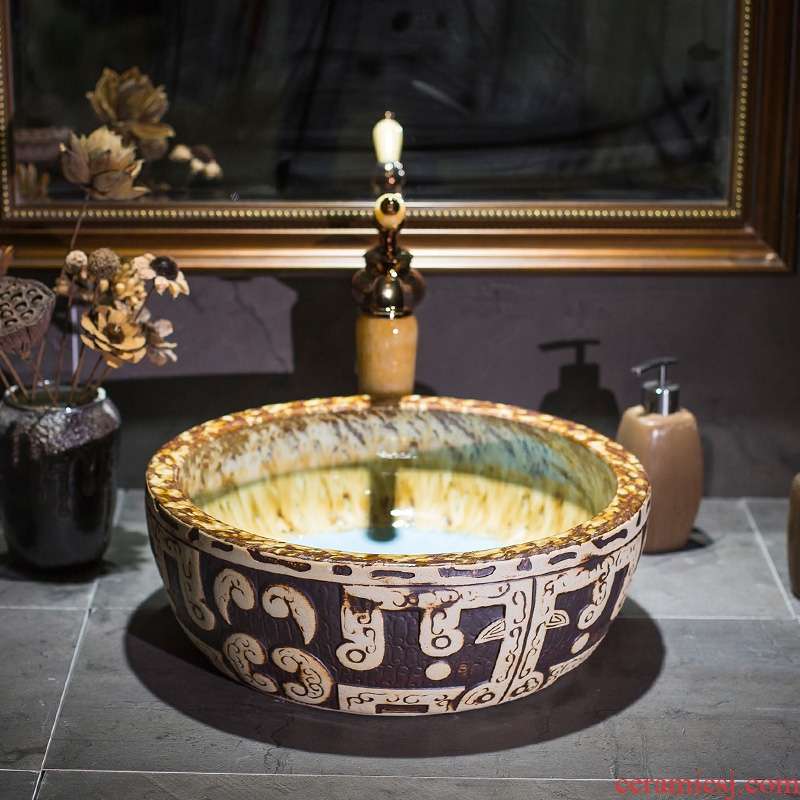 Waist drum art stage basin of restoring ancient ways round ceramic toilet lavatory archaize basin basin on the sink
