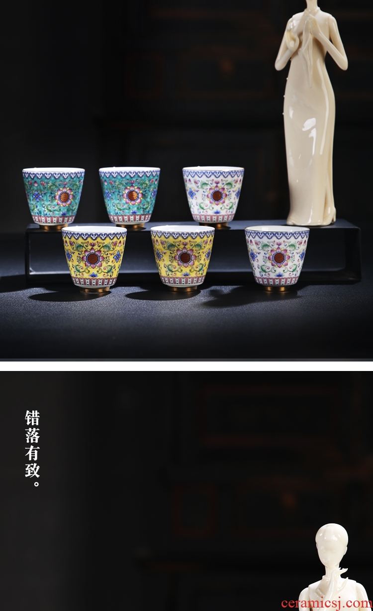 The Product of jingdezhen porcelain remit colored enamel xiangyanghua sample tea cup bucket cup fragrance - smelling cup water chestnut CPU master cup ceramic cups