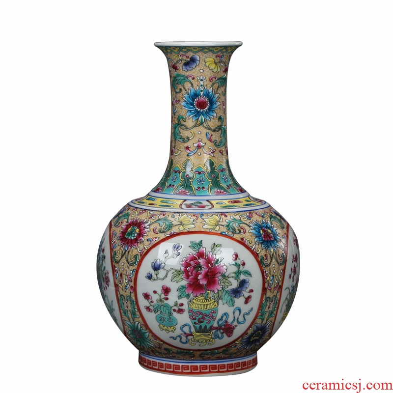 Jingdezhen ceramics enamel enamel vase clawed open the world flower pattern design mesa bookshelf handicraft furnishing articles