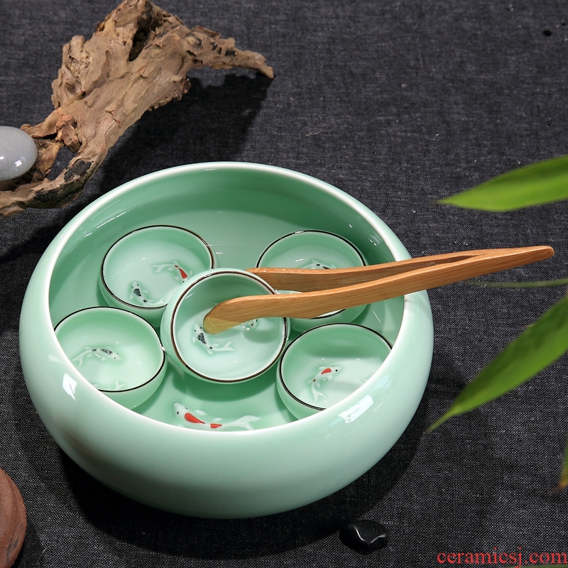 Kung fu tea set longquan celadon porcelain basin for wash cup tea wash bowl of tea large vessels XiCha big writing brush washer water jar