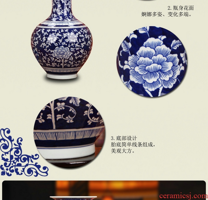 High - grade hand - made blue peony of blue and white porcelain vase Chinese jingdezhen ceramics fashion home furnishing articles