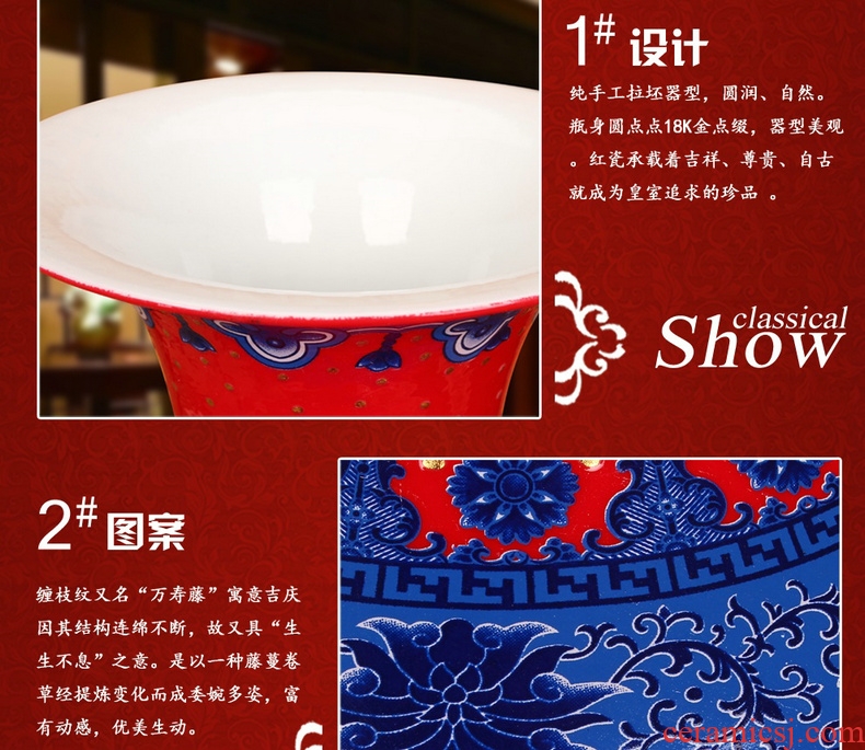 Jingdezhen ceramics high - grade enamel see China red peony prosperous golden vase modern Chinese style household furnishing articles