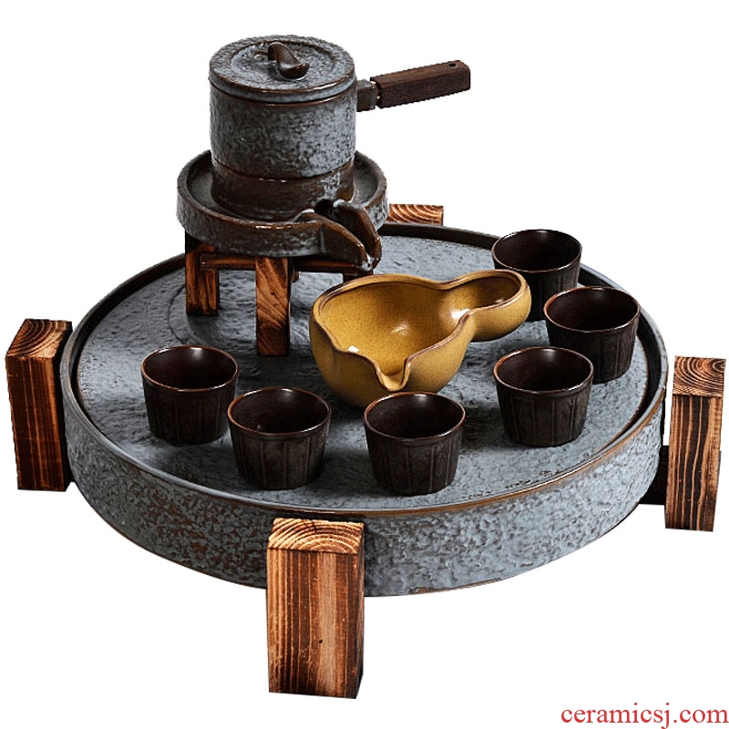 Tao fan coarse pottery stone mill semi automatic kung fu tea sets tea tray ceramic dry terms package mail of a complete set of restoring ancient ways