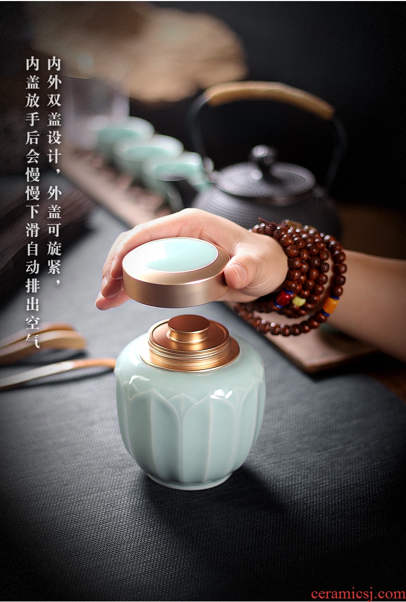 Longquan ceramic tea pot large metal cover seal caddy fixings tea storage tanks creative tea POTS