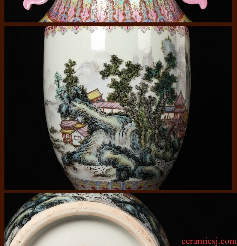 Antique hand - made jingdezhen ceramics powder enamel factory goods and fuels the admiralty large bottle classical household ornaments