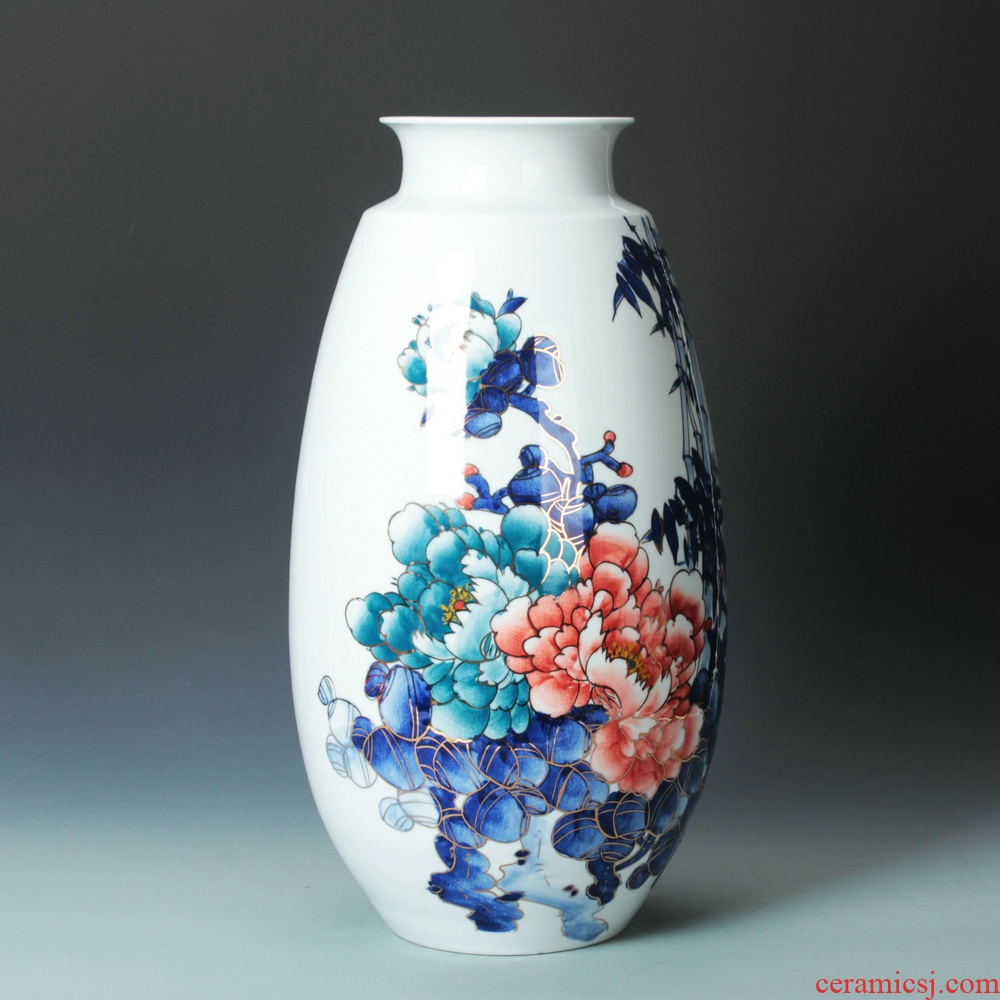 The see colour blue and white porcelain jingdezhen ceramic vase decorator Chinese peony vases, handicraft furnishing articles sitting room set