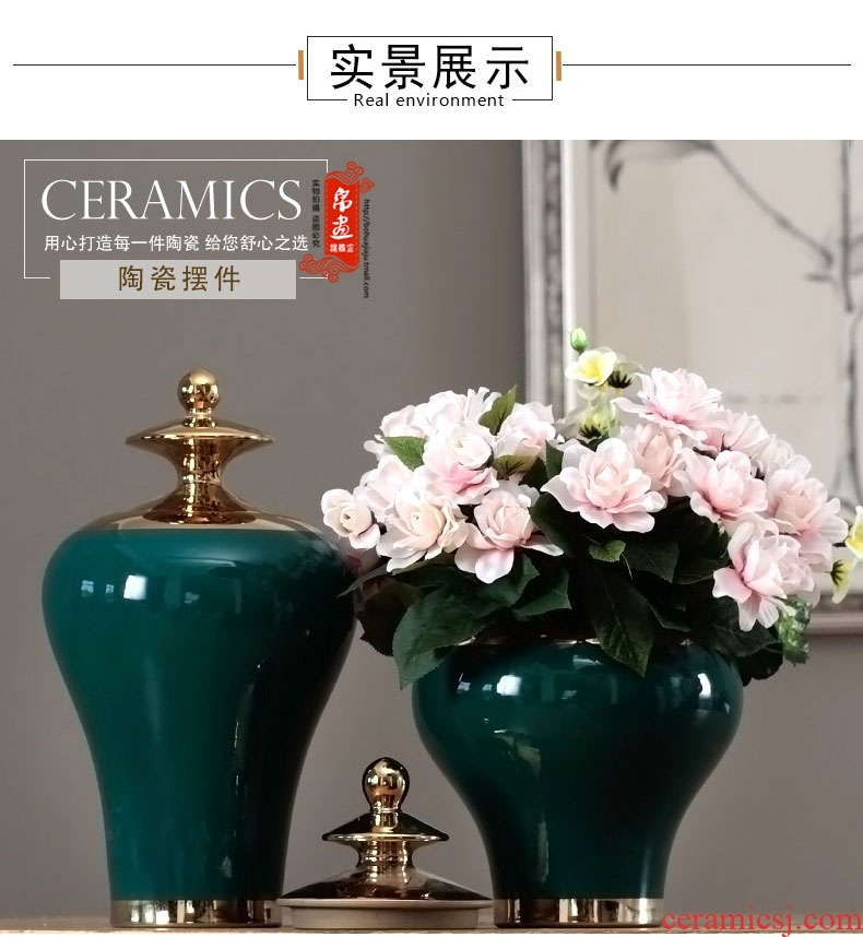 I and contracted gold - plated vase jingdezhen porcelain pot furnishing articles retro fresh green color glaze decorations by hand
