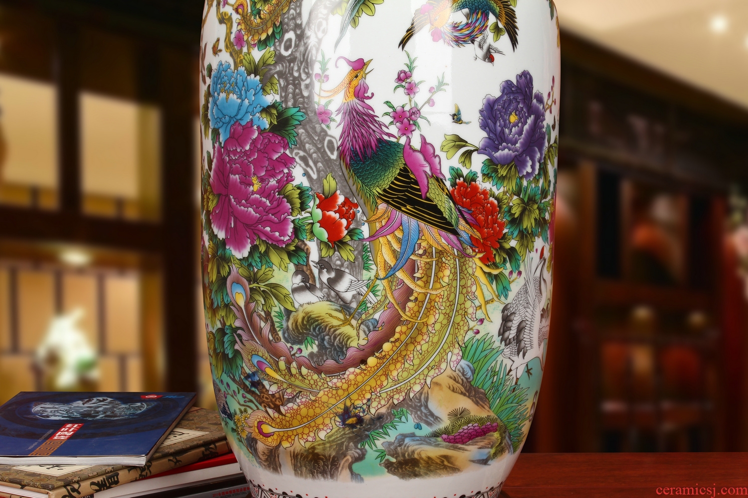 Idea for gourd jingdezhen ceramics powder enamel birds pay homage to the king of large vases, modern Chinese style household crafts