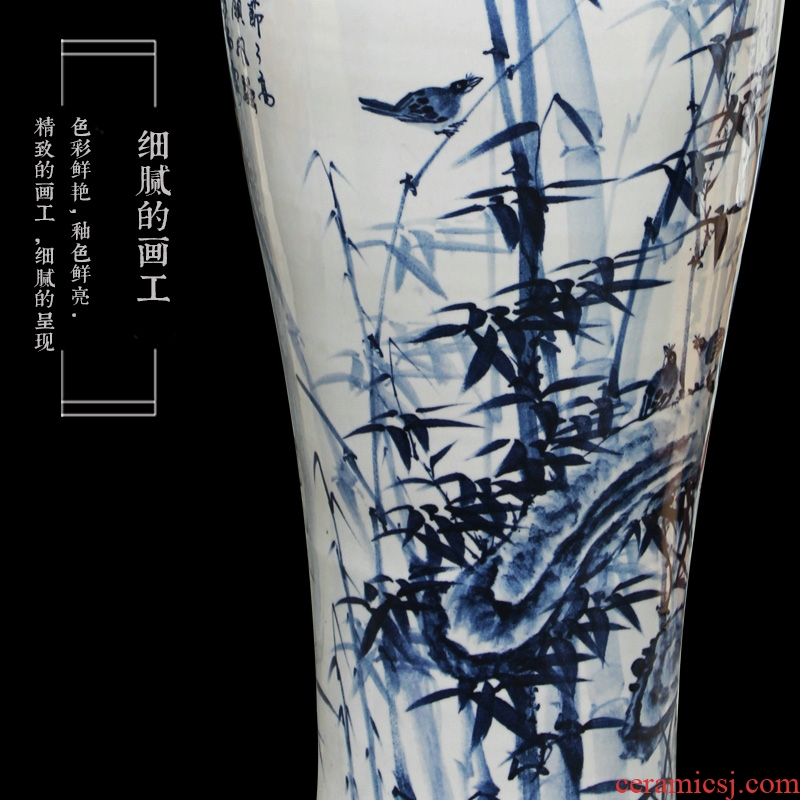 Blue and white bamboo to jingdezhen ceramics hand - made landed safely process home furnishing articles set big vase large hall