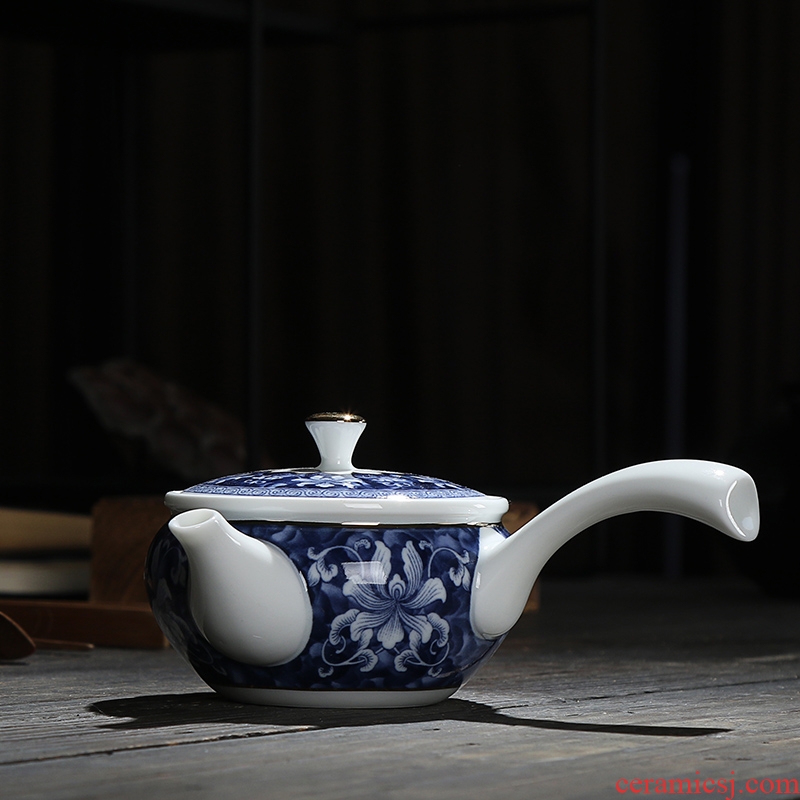 Chen xiang the icing on the cake side blue and white porcelain teapot make heart see colour pot pot of checking ceramic pot of kung fu tea set