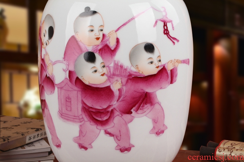 Famous jingdezhen ceramics vase Xia Guoan works upscale gift porcelain hand made red children east gourd bottle