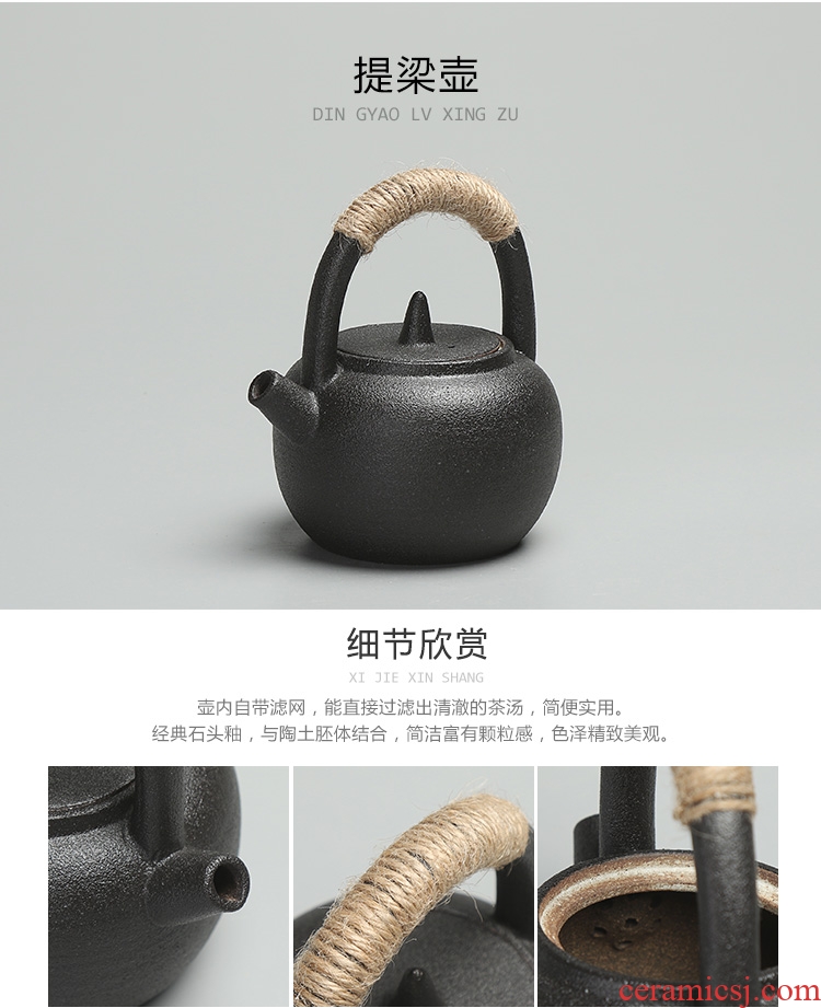 Morning cheung kung fu tea sets coarse pottery Japanese black ceramic tea set travel tea set a pot of tea tray 2 cup gift box