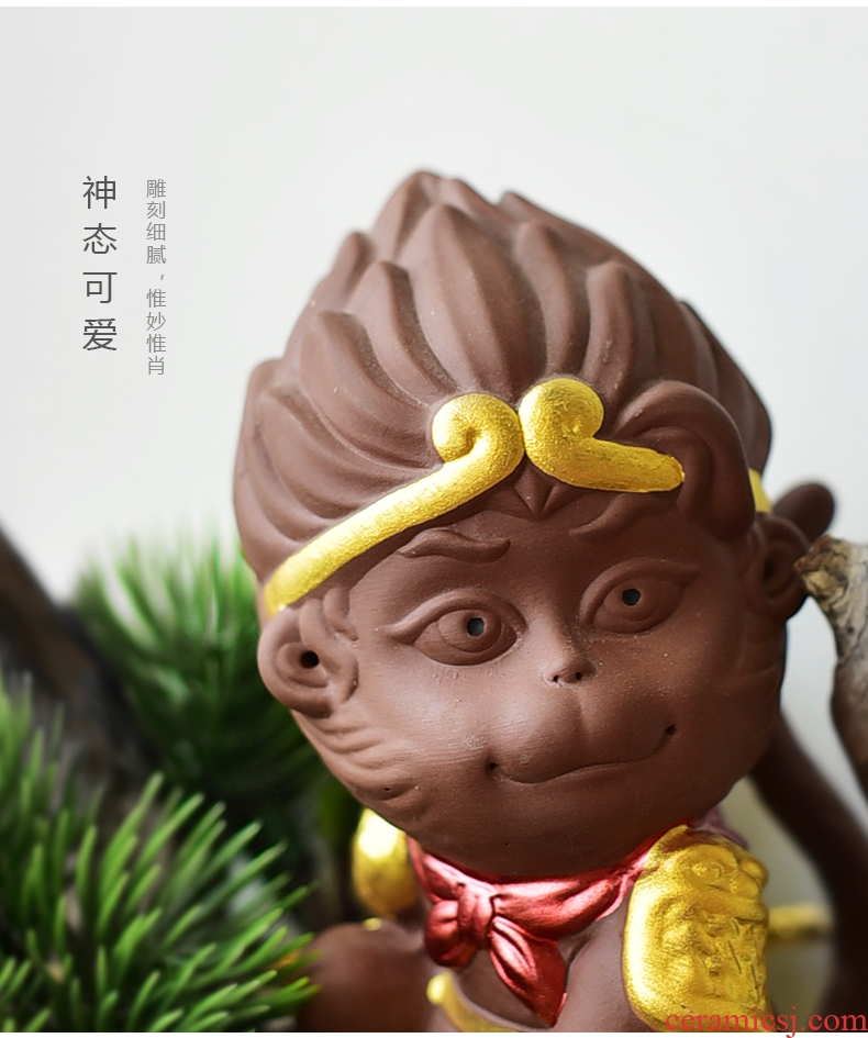 Tao fan back another purple sun wukong was zen tea can be kept monkeys ceramic tea pet furnishing articles, the young monk on - board