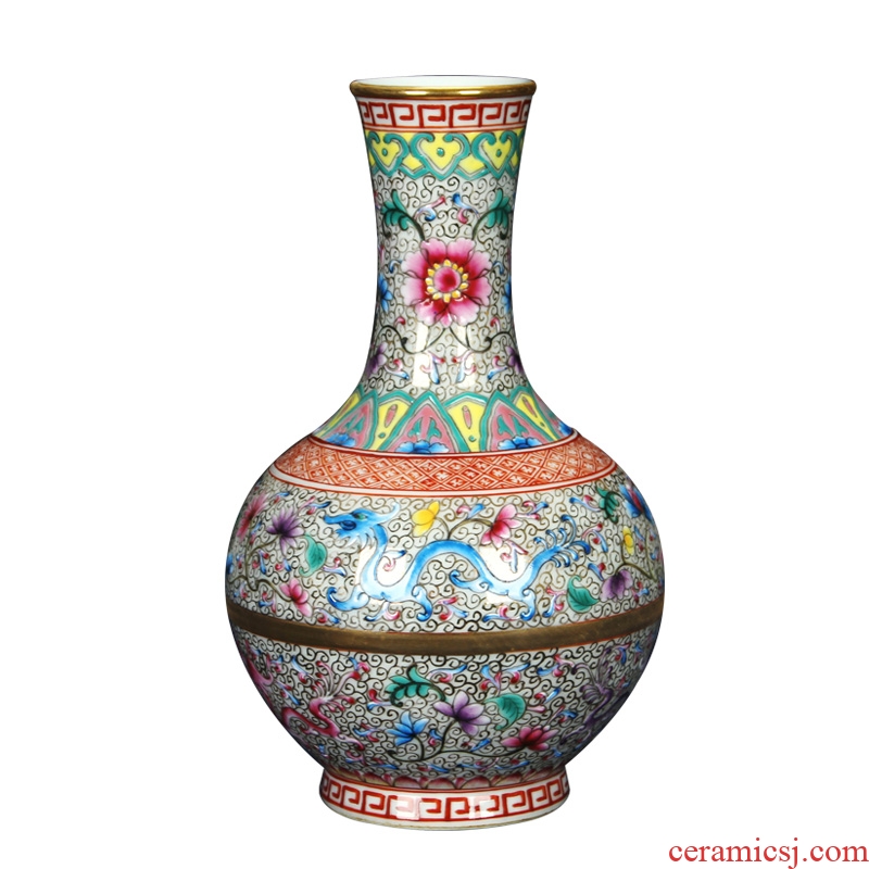 Jingdezhen ceramics vase see hand made enamel tenglong volume grass grain floral crafts vase collection