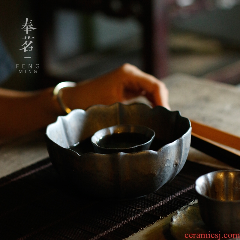 Serve tea gold rust glaze thick ceramic water lotus tea household glass wash bath to restore ancient ways slag bucket ceramic water jar