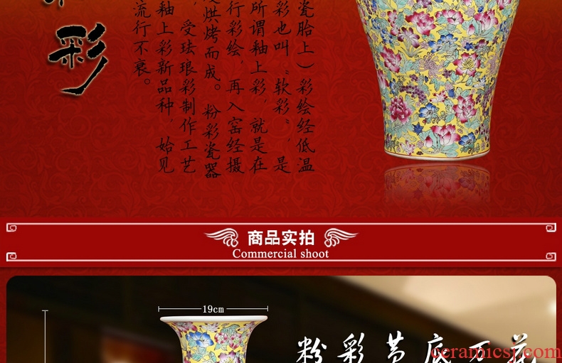 End of jingdezhen ceramics high - End antique boutique pastel yellow flower peony hand - made furniture of large vase