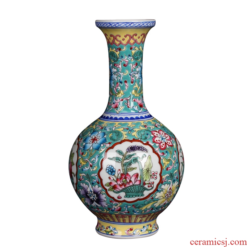 Jingdezhen ceramics furnishing articles of Chinese style antique hand - made pastel green open flowers collection household craft vase
