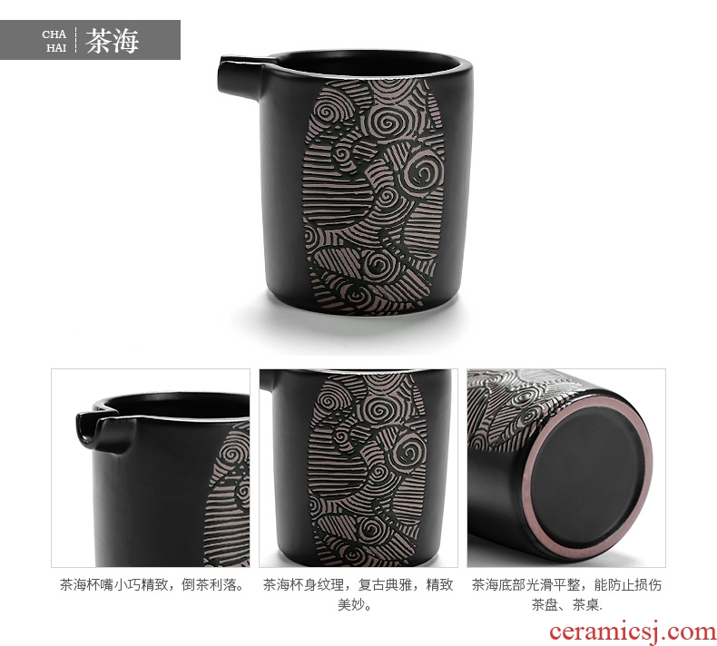 Black zen tea set suit Black ceramic kung fu tea set a complete set of creative household coarse pottery teapot teacup tureen teapot