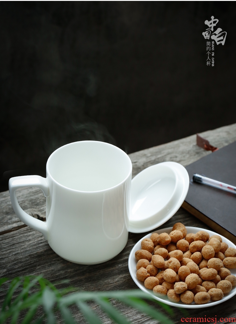 JiaXin dehua white porcelain office glass ceramic cup keller cup ceramics meeting name cup with cover individuals