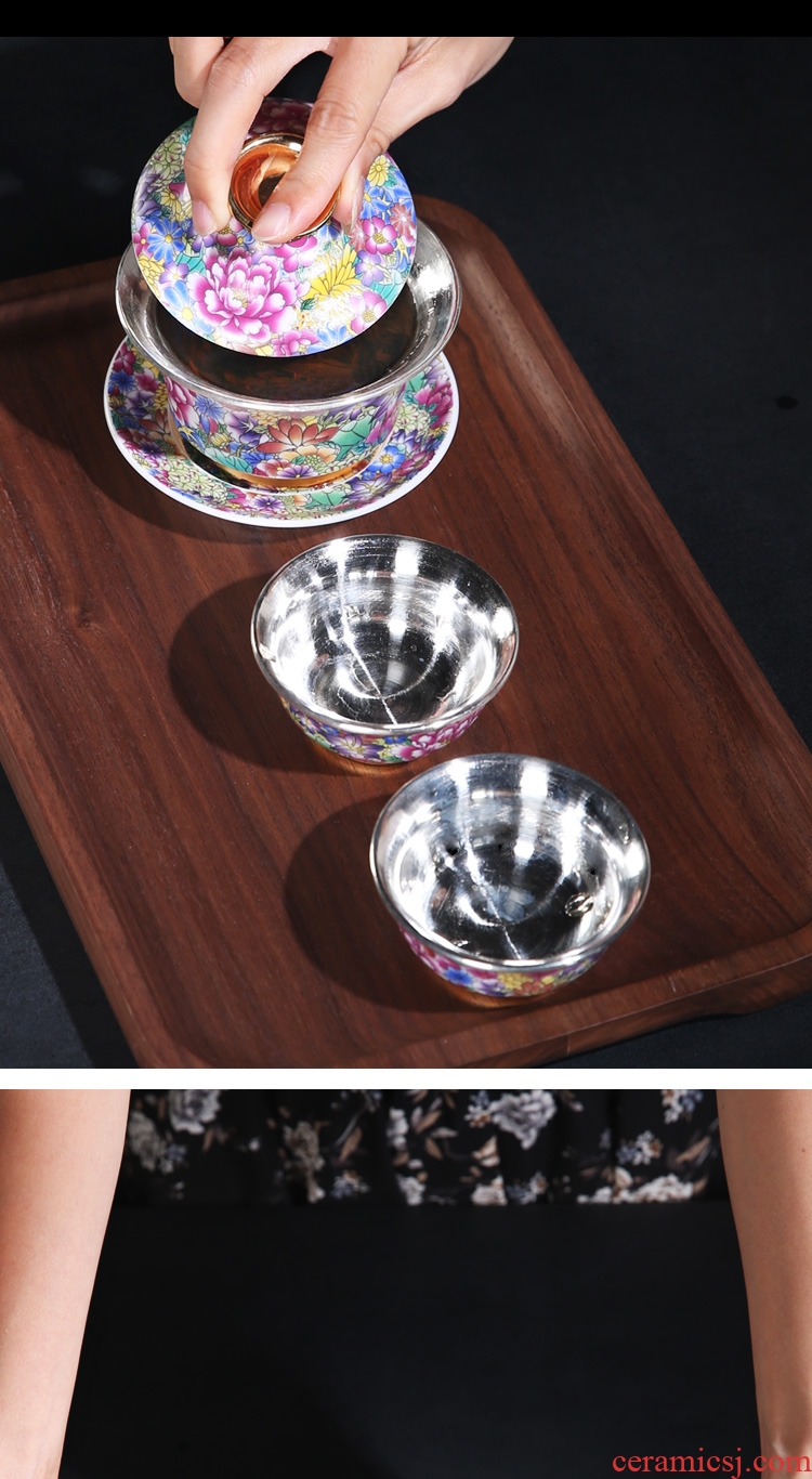The Product porcelain sink kung fu tea set suit to pick flowers colored enamel porcelain silvering ceramics fine silver package porcelain tureen 6 sample tea cup group